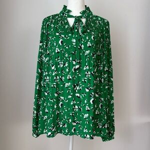 Ralph Lauren Green Floral Tie-Neck Blouse